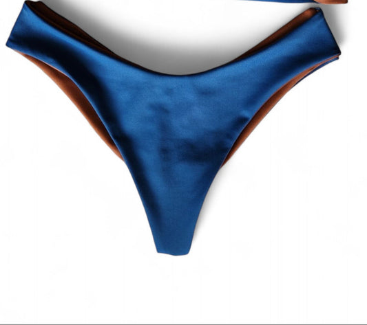Navy & Mocha Mousse Reversible Cheeky Bikini Bottoms