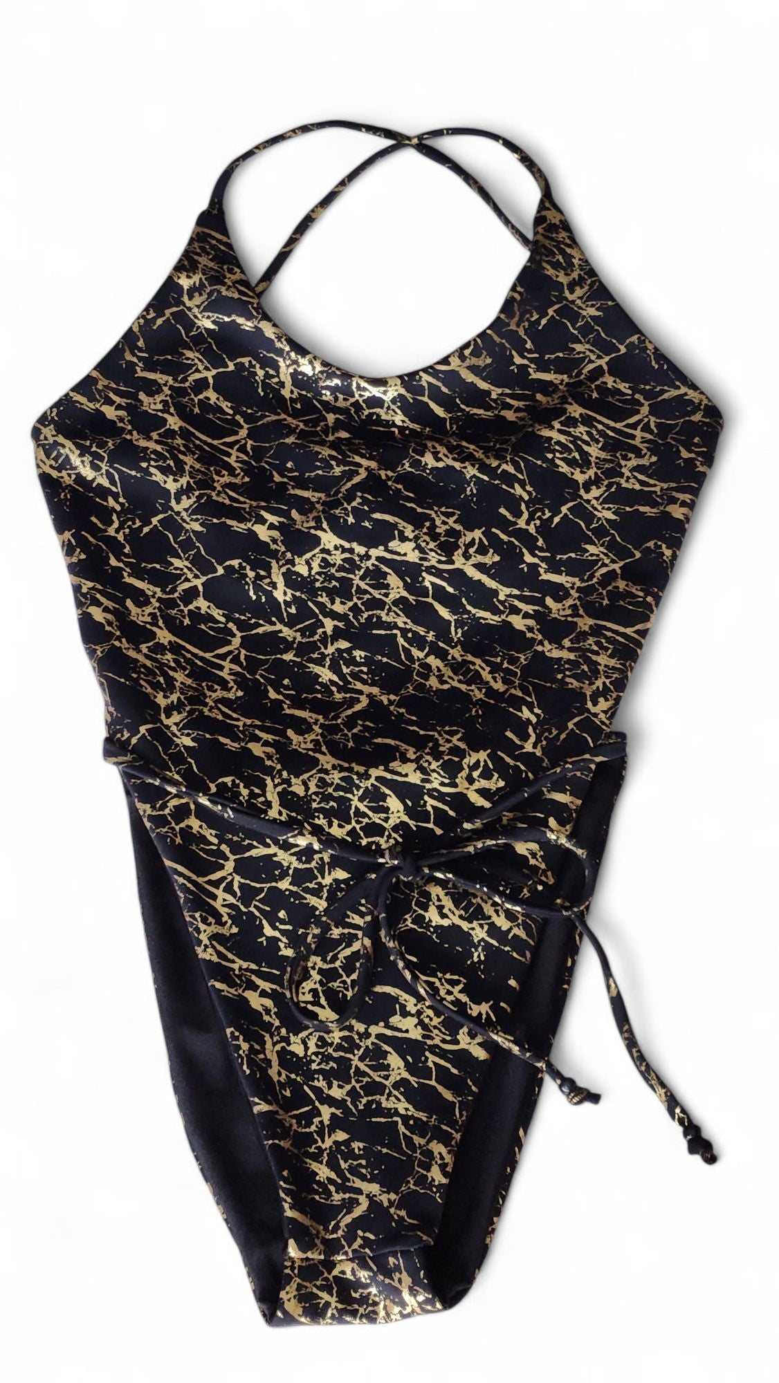 Black & Gold Foil High Hip One Piece Suit
