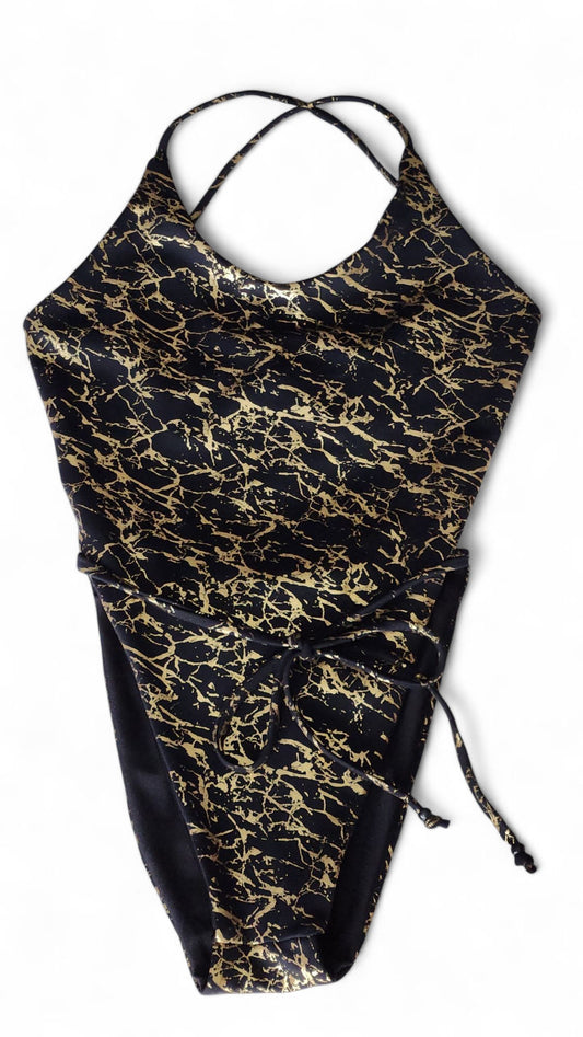 Black & Gold Foil High Hip One Piece Suit