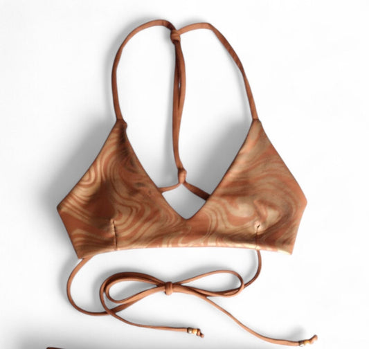 Mocha Mousse Swirl Elise Bikini Top & Reversible High-Waist Palm Beach Bikini Bottoms