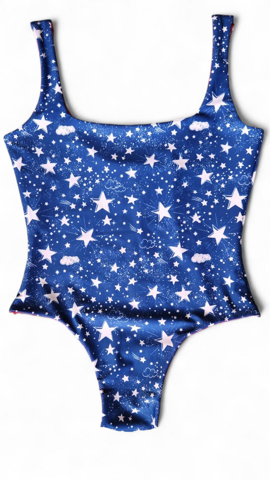 Full coverage patriotic one-piece swimsuit