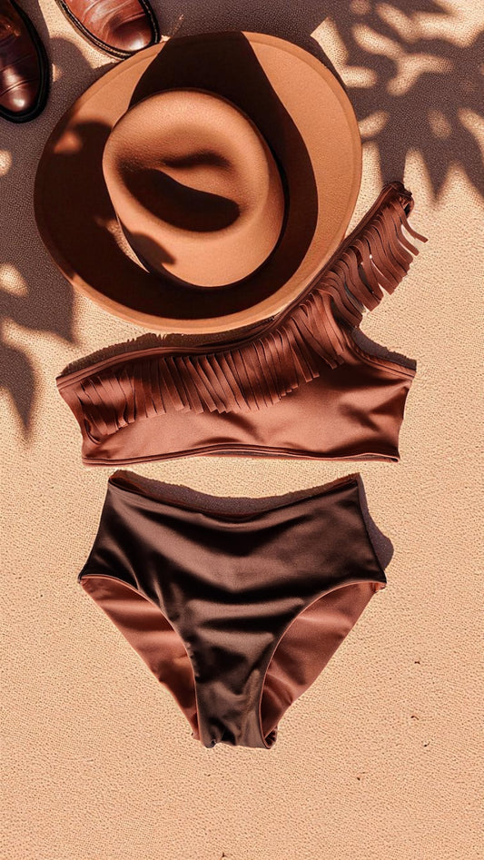 NashVegas Cowgirl Fringe Bikini Top & Reversible High-Waisted Scrunch Bottoms - Get Fit Addicted Swim