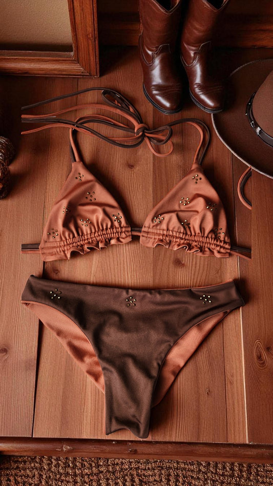 Rhinestone Cowgirl Reversible Triangle Top & Cheeky Bikini Bottoms - Get Fit Addicted Swim
