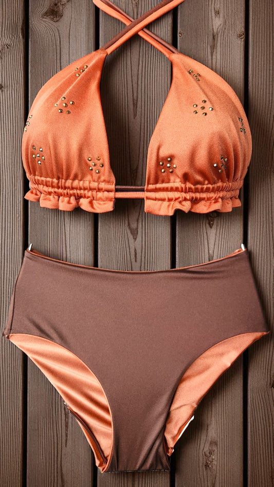 Rhinestone Cowgirl Reversible Triangle Bikini & Reversible High-Waisted Scrunch Bottoms - Get Fit Addicted Swim