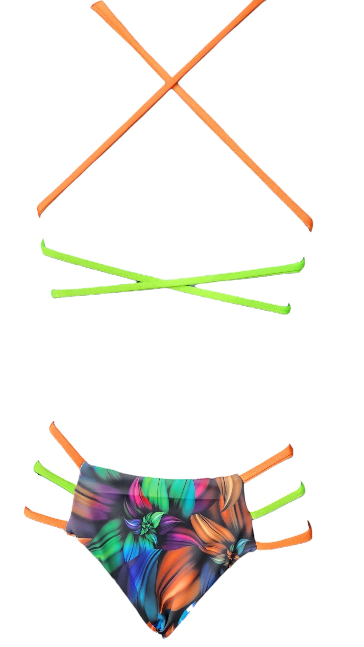 Neon Flowers Twist Top & String Cheeky Bikini Bottoms