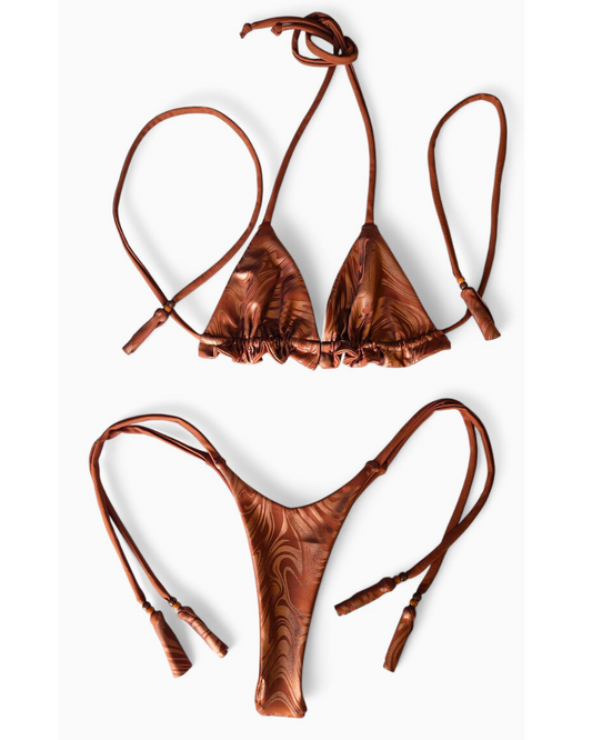 Mocha Mousse Swirl Reversible Bikini Triangle Top & V-String Extreme Cheeky Bikini Bottoms