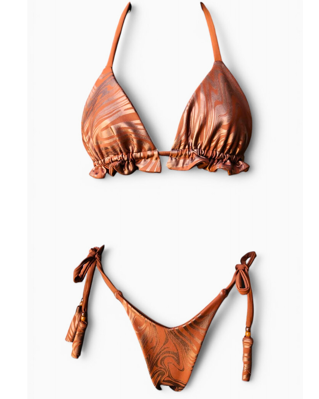 Mocha Mousse Swirl Reversible Bikini Triangle Top & V-String Extreme Cheeky Bikini Bottoms