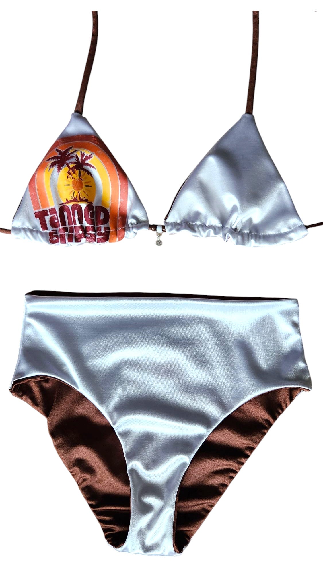 Tanned & Tipsy Reversible High-Waist Palm Beach Bikini Bottoms