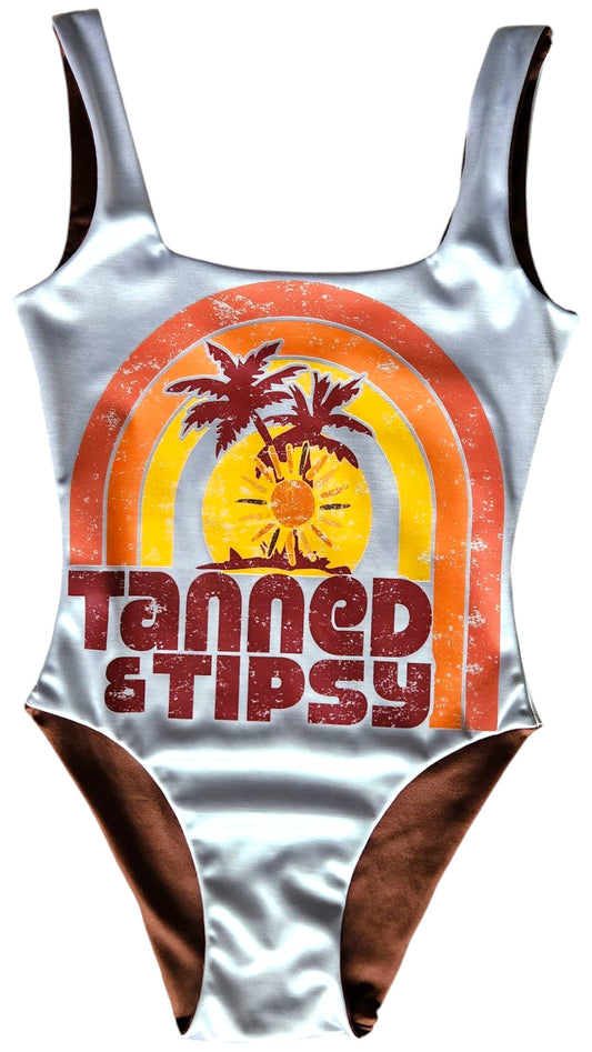 Full coverage reversible swimsuit with scoop neck