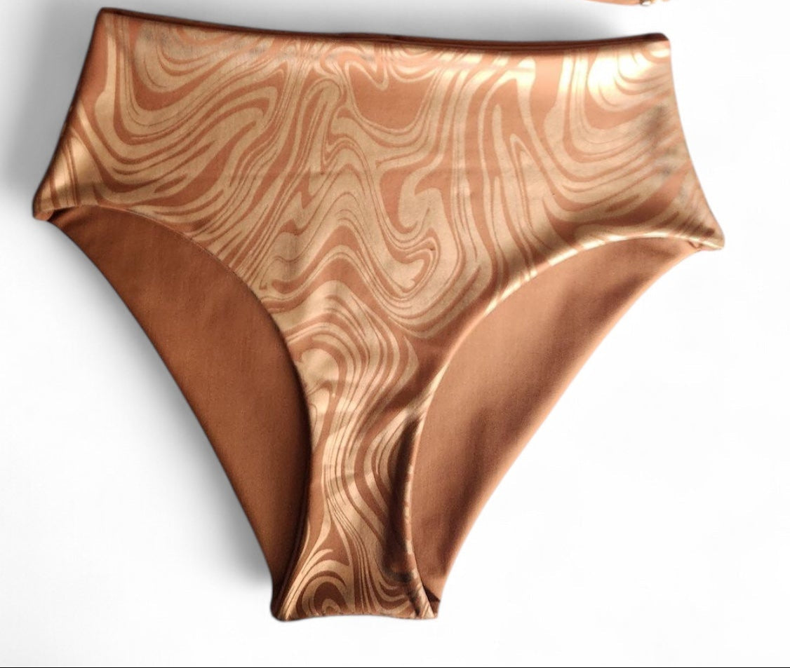 Mocha Mousse Swirl Elise Bikini Top & Reversible High-Waist Palm Beach Bikini Bottoms