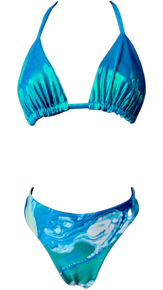 Seaglass Shine Reversible Bikini Triangle Top & Reversible Cheeky Bikini Bottoms