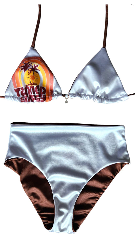 Tanned & Tipsy Reversible High-Waist Palm Beach Bikini Bottoms